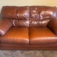 1 & 2 seater brown leather couch