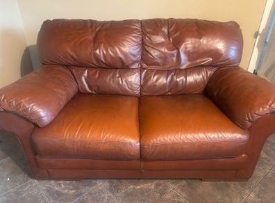 1 & 2 seater brown leather couch