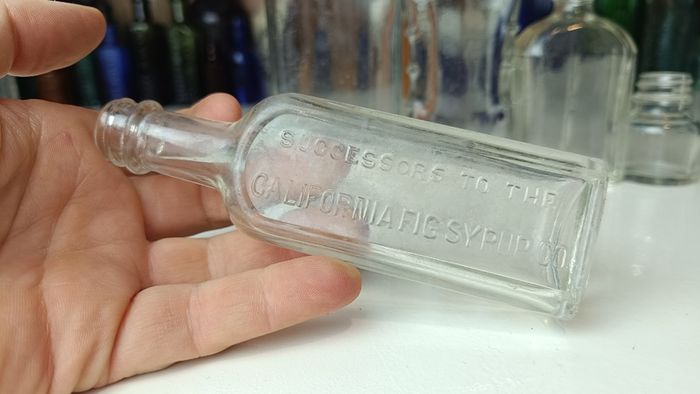 492 - Set of 7 Vintage Clear Glass Screw Cork Top Collectible Decorative Bottles