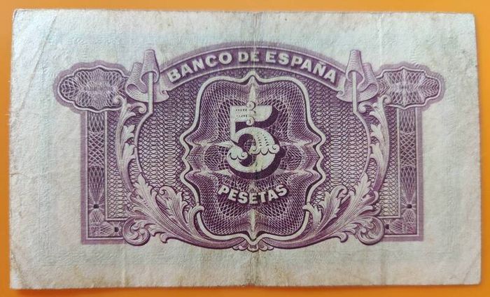 1935 Spain 5 Pesetas. Banknote