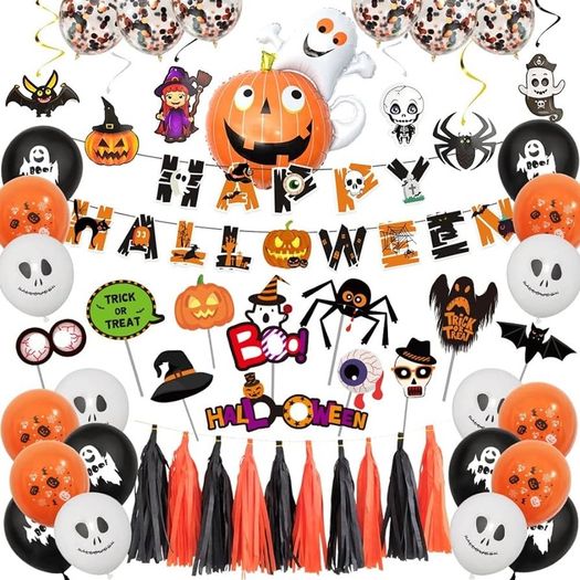 Halloween Party Decorations Halloween Hanging Swirl Banner Latex Balloons Ghost for Kids Halloween Theme Party Background Classroom Decorations (FREE SHIPPING)