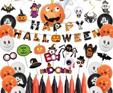 Halloween Party Decorations Halloween Hanging Swirl Banner Latex Balloons Ghost for Kids Halloween Theme Party Background Classroom Decorations (FREE SHIPPING)
