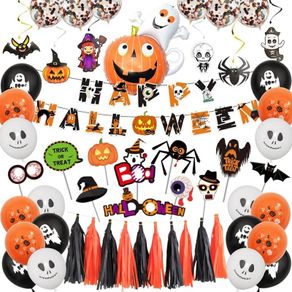 Halloween Party Decorations Halloween Hanging Swirl Banner Latex Balloons Ghost for Kids Halloween Theme Party Background Classroom Decorations (FREE SHIPPING)