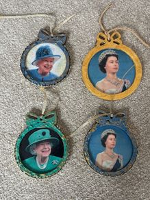 4 Vintage Handmade Christmas Tree Ornaments featuring Queen Elizabeth II