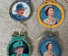 4 Vintage Handmade Christmas Tree Ornaments featuring Queen Elizabeth II