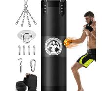 Heavy Boxing Bags with Chain Ceiling Hook, Hanging Boxing Bag for Kickboxing Muay Thai Karate Judo Taekwondo Home Gym Training, Unfilled