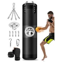 Heavy Boxing Bags with Chain Ceiling Hook, Hanging Boxing Bag for Kickboxing Muay Thai Karate Judo Taekwondo Home Gym Training, Unfilled