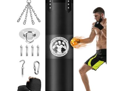 Heavy Boxing Bags with Chain Ceiling Hook, Hanging Boxing Bag for Kickboxing Muay Thai Karate Judo Taekwondo Home Gym Training, Unfilled