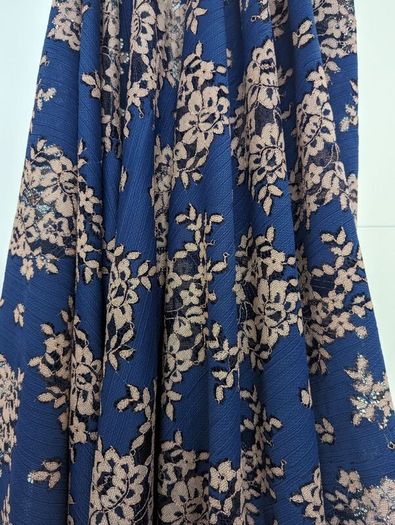 Navy and cream lace fabric 150cm x 125 cm