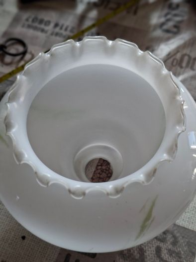 Vintage Fenton Milk Glass Lampshade ruffled featuring green painted streaky floral design. no chips or cracks Postage Available or Collection