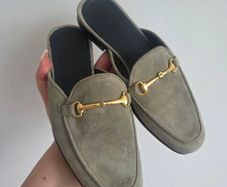 Russel & Bromley Green Suede Mules size 36