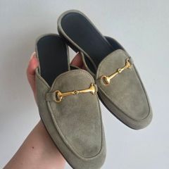 Russel & Bromley Green Suede Mules size 36