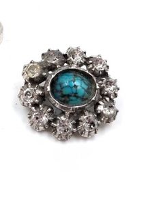 Vintage Sterling Silver Turquoise Brooch - 10 g