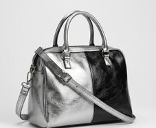Genuine leather black and silver satchel messenger bag with adjustable strap