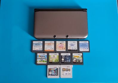 3DS XL Silver with Games & Case