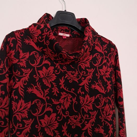 Joe Browns Black Red Floral High Neck Wrap Longline Tunic Long Sleeve Top 12UK/40EU