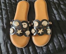 Ladies Black and Gold  sandals Size 37/4