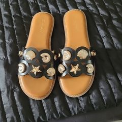 Ladies Black and Gold  sandals Size 37/4