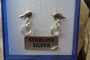 Sterling Silver Angel Wing earrings, Stud  earrings, Clear Quartz, Gift. Confirmation gift