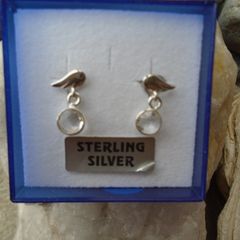 Sterling Silver Angel Wing earrings, Stud  earrings, Clear Quartz, Gift. Confirmation gift