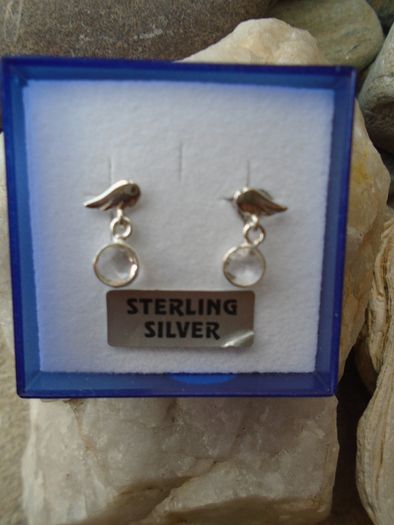 Sterling Silver Angel Wing earrings, Stud  earrings, Clear Quartz, Gift. Confirmation gift