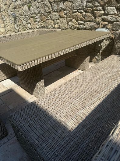 10 seater rattan garden set with dark navy cushions