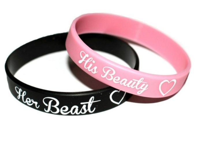 Silicone wristband for couple x2 pink and black