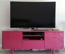Mostrop Ikea TV stand unit cabinet vtg Pink Rose glass shine unit ps