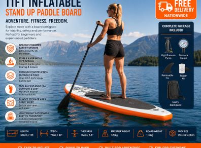 1ft Inflatable Stand Up Paddle Board with Double Chamber Safety System