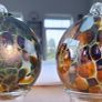 Amber, Green, Maroon and White Marbled Iridescent Decorative Glass Globe Hanging Ornaments Image 2