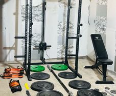 Power Rack  With  Pulley System Rubber Weights Olympic Bar Gym Belt + More