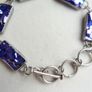 Vintage Sterling Silver 925 Dichroic Art Glass Link Bracelet Toggle Clasp Blue Color length 8,5" - 18,4g Image 5