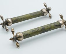 Antique jade and silver-plated knife rests