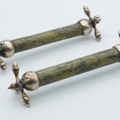 Antique jade and silver-plated knife rests