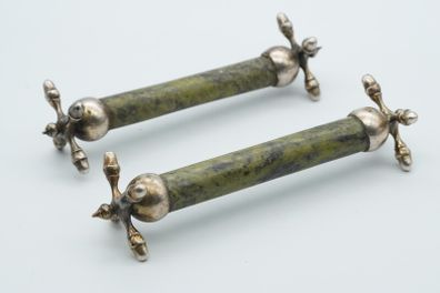 Antique jade and silver-plated knife rests