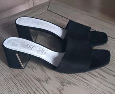 Black Suede Open Toe Slip on Mules
