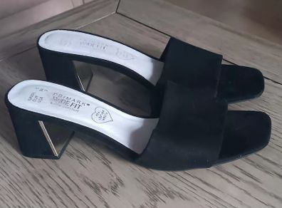 Black Suede Open Toe Slip on Mules