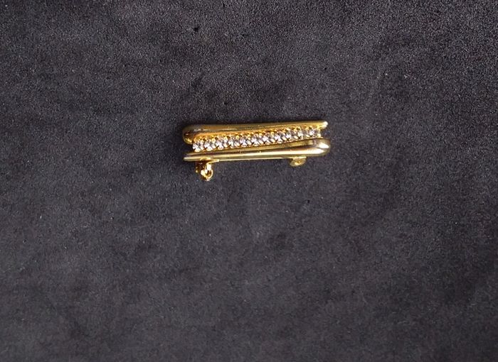 Vintage Gold Tone Brooch with Clear Stone Accents