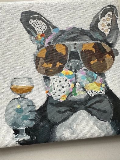 Artwork Hand paint Pug with a glass acrylic paint 20x20cm