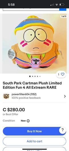 Limited edition rare South Park plush