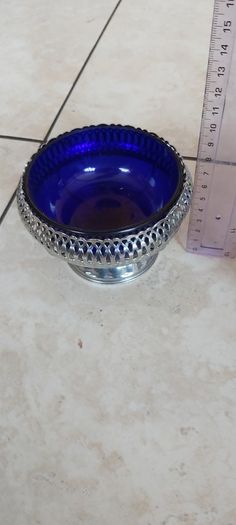 Vintage Queen Anne Cobalt Blue Glass & Chrome Plated Cream & Sugar Bowls Set of 2