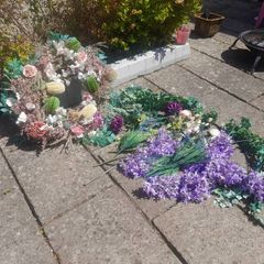 Large selection of artificial flowers plus very large door wreath