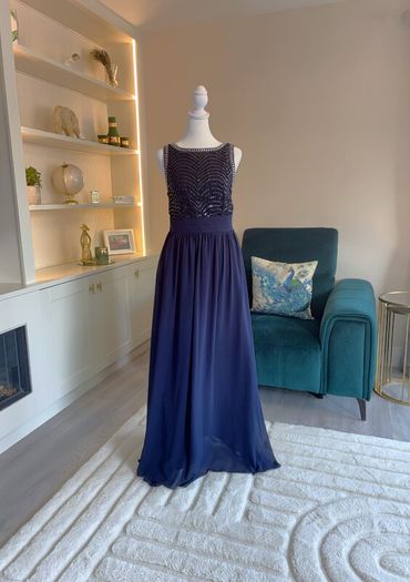 Navy and Silver Sequin Long Dress Size UK 14 / EU 42