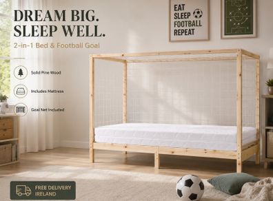 Kids Football Goal Bed with Mattress  90 x 200 Pine Wood