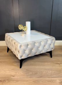 Velvet coffee table with metal legs
