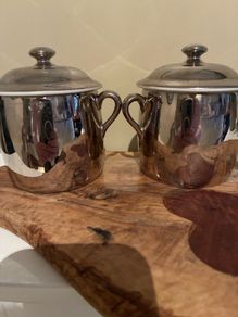 Pair of vintage Royal Worcester silver lustre lidded pots