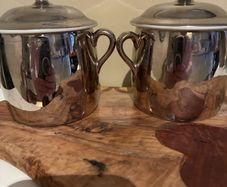 Pair of vintage Royal Worcester silver lustre lidded pots