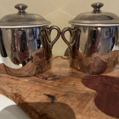 Pair of vintage Royal Worcester silver lustre lidded pots