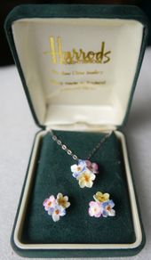 Vintage 925 Sterling Silver Harrods EARRINGS & NECKLACE, Harrods, polychrome painted porcelain.
