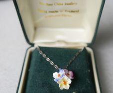 Vintage 925 Sterling Silver Harrods EARRINGS & NECKLACE, Harrods, polychrome painted porcelain.
